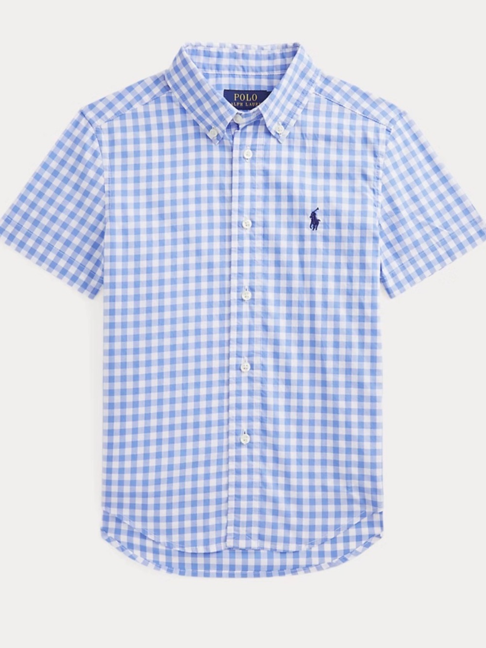 Ralph Lauren Light Blue and White Gingham Short-Sleeve Button-Down Shirt Boys M